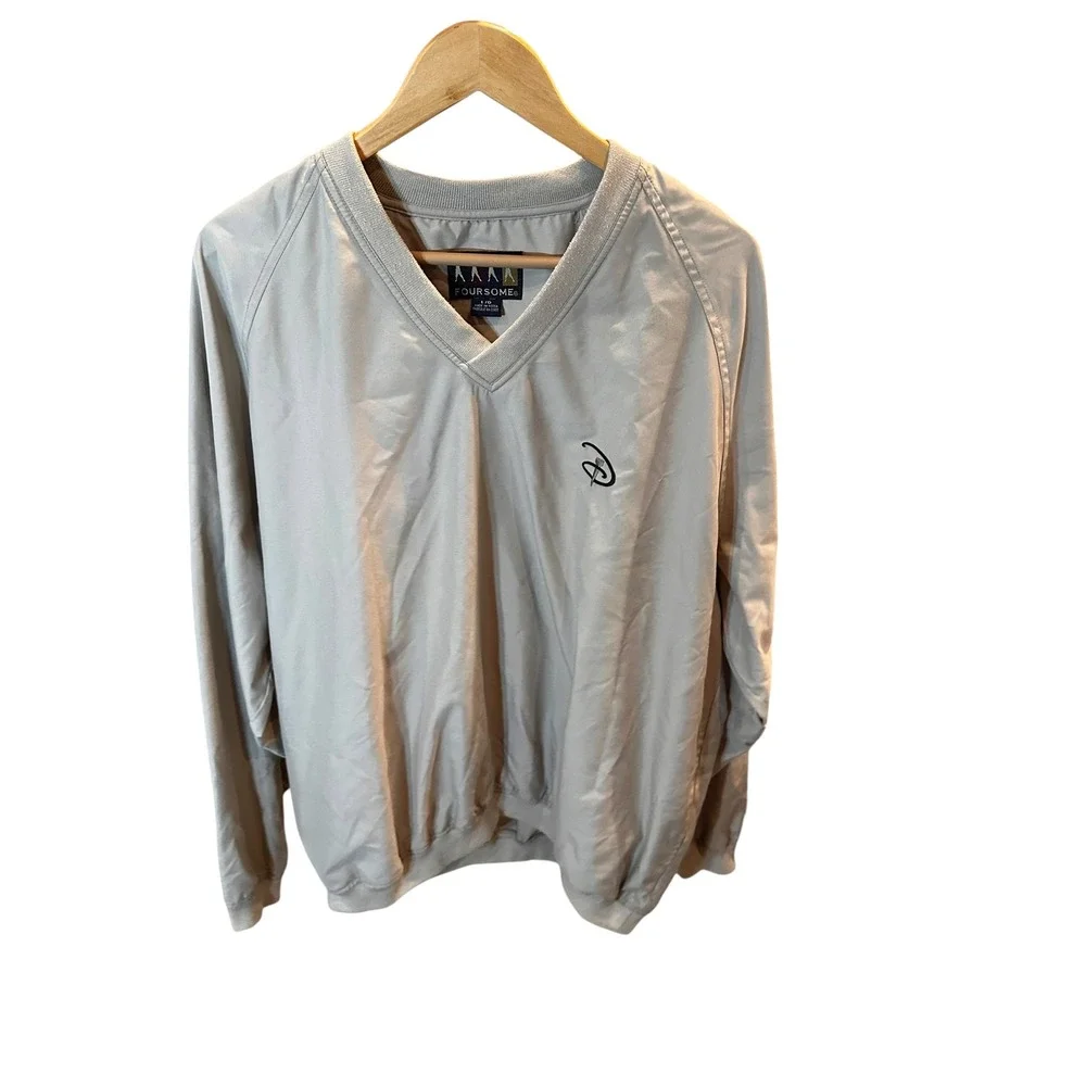 Vintage Walt Disney Golf Windbreaker Foursome V-Neck Pullover Tan Khaki Mens L